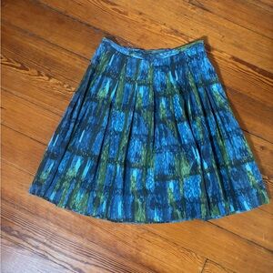Talbots Abstract Print Blue and Green A-Line Pleated Skirt